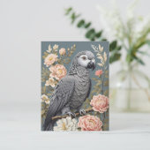 Wunderschöner afrikanischer Grau-Papagei mit elega Postkarte (Stehend Vorderseite)