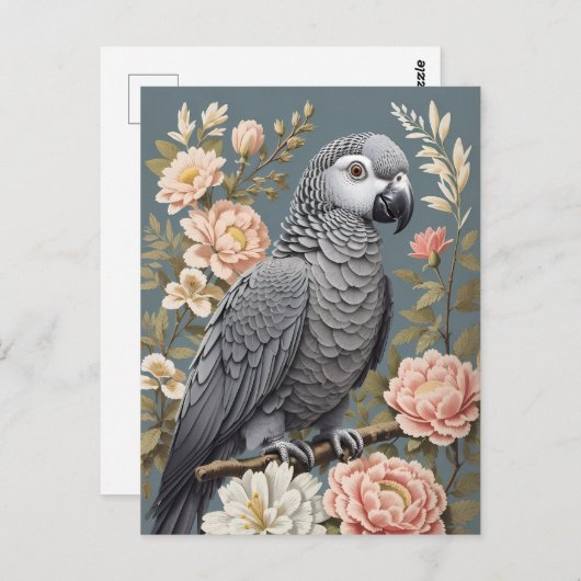 Wunderschöner afrikanischer Grau-Papagei mit elega Postkarte (Vorne/Hinten)