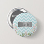Wunderschöner blau-weißer Hintergrund, Coole Blume Button (Vorne & Hinten)