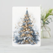 Wunderschöner Blauer und goldener Weihnachtsbaum Feiertagskarte (Stehend Vorderseite)