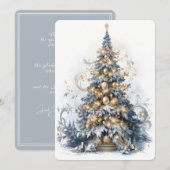 Wunderschöner Blauer und goldener Weihnachtsbaum Feiertagskarte (Vorne/Hinten)