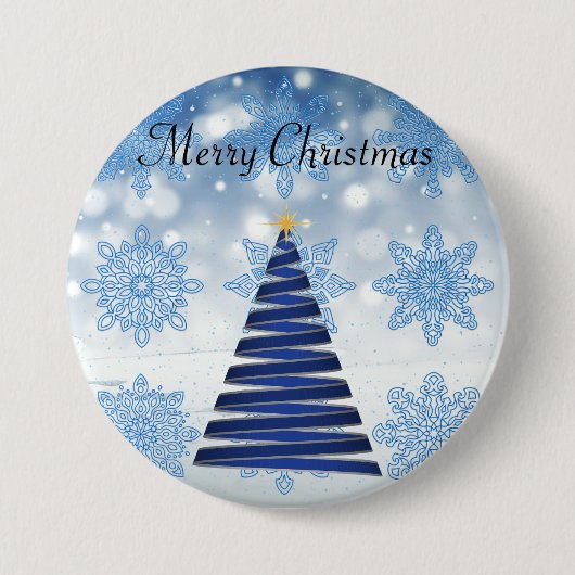 Wunderschöner Blauer Weihnachtsbaum, Schneeflocke Button (Vorderseite)