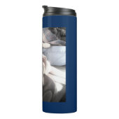 Wunderschöner, blauer weißer Hund mit Vater Thermosbecher (Nach rechts gedreht)