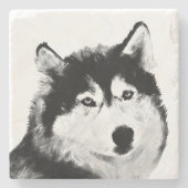 Wunderschöner Blk & Wht sibirischer Husky-Marmor-U Steinuntersetzer (Vorderseite)