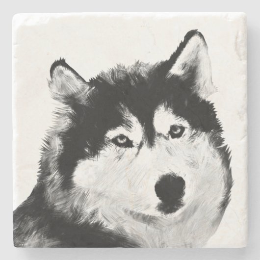 Wunderschöner Blk & Wht sibirischer Husky-Marmor-U Steinuntersetzer (Vorderseite)