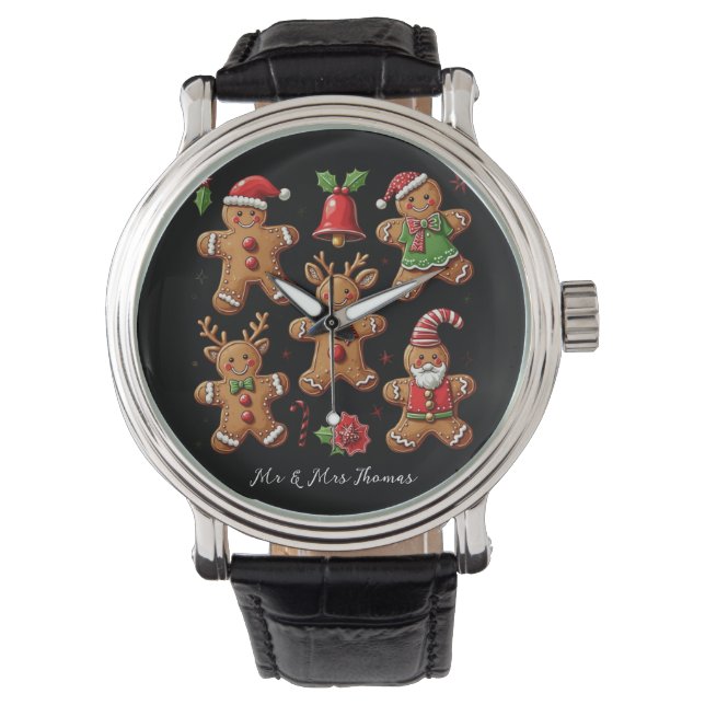 Wunderschöner Doodle von Lebkuchen Feierlich Armbanduhr (Vorderseite)