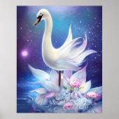 Wunderschöner Fantasy White Swan mit Blume Poster (Vorne)