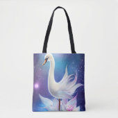 Wunderschöner Fantasy White Swan mit Blume Tasche (Vorderseite)