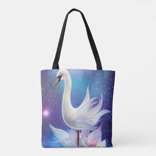 Wunderschöner Fantasy White Swan mit Blume Tasche (Rückseite)