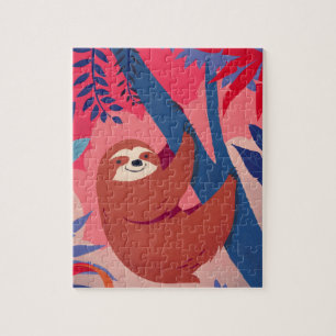 Wunderschöner Faulenzer im rosafarbenen Dschungel Puzzle