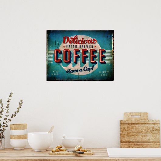 Wunderschöner, frisch gebrühter Kaffee Antike Repl Poster (Küche)