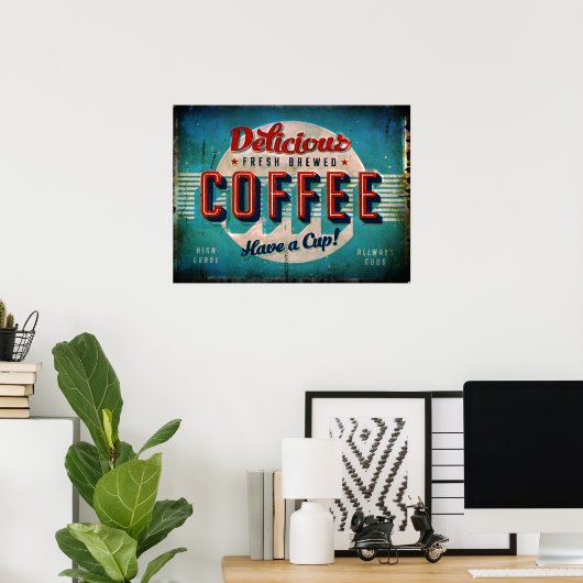 Wunderschöner, frisch gebrühter Kaffee Antike Repl Poster (Heimbüro)