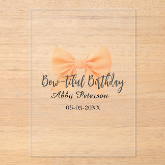 Wunderschöner Geburtstag orange Schleife Name Datu Acryleinladungen