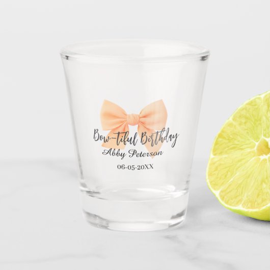 Wunderschöner Geburtstag orange Schleife Name Datu Schnapsglas (Vorderseite)