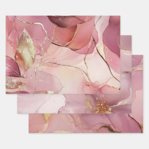 Wunderschöner Goldblatt-Rosé-Hochzeitsempfang Geschenkpapier Set