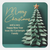 Wunderschöner Grün-Gold-Frohe Weihnachtsbaum Party Quadratischer Aufkleber (Vorderseite)