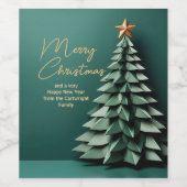Wunderschöner Grün-Gold-Frohe Weihnachtsbaum Party Weinetikett (Einzelnes Label)