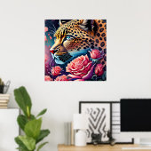 Wunderschöner Mit Augen Leopard mit Rose Malerei Poster (Heimbüro)