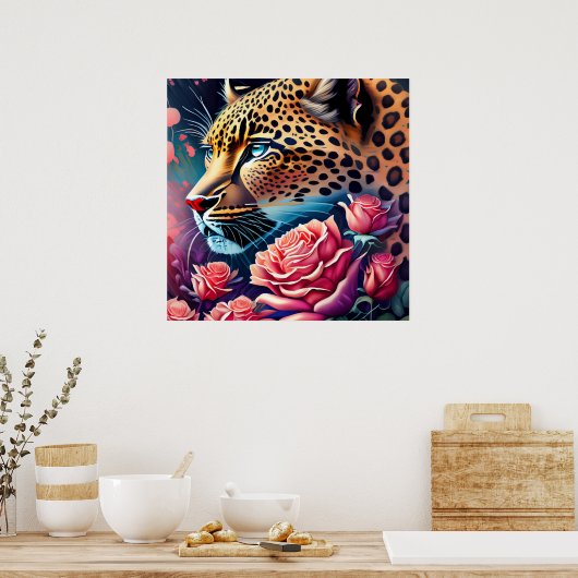 Wunderschöner Mit Augen Leopard mit Rose Malerei Poster (Küche)