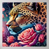 Wunderschöner Mit Augen Leopard mit Rose Malerei Poster (Vorne)