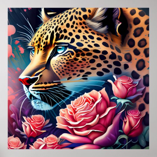 Wunderschöner Mit Augen Leopard mit Rose Malerei Poster (Vorne)
