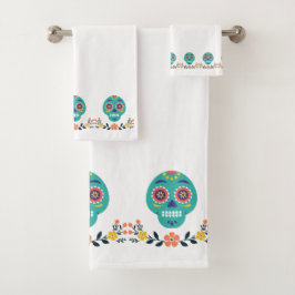 Wunderschöner, moderner Bonbonschädel Blau Rosa We Badhandtuch Set