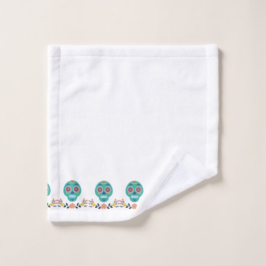 Wunderschöner, moderner Bonbonschädel Blau Rosa We Badhandtuch Set (Waschlappen)