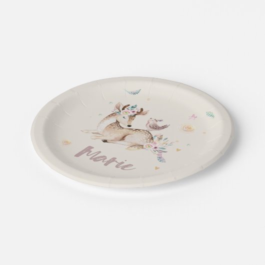 Wunderschöner Pappteller mit Waldtieren Reh (Schrägansicht)
