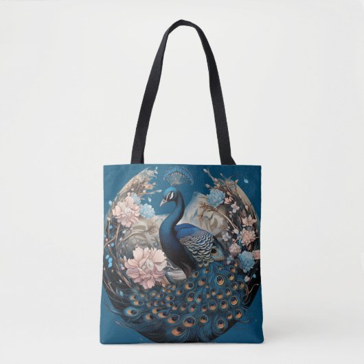 Wunderschöner Pfau mit blauer Basis Tasche (Vorderseite)