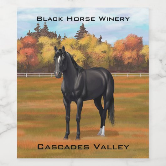 Wunderschöner Pferdehengst aus dem Schwarzen Viert Weinetikett (Einzelnes Label)