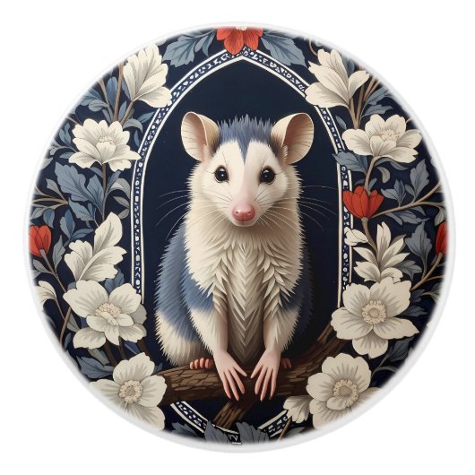Wunderschöner Possum William Morris inspirierte Bl Keramikknauf (Vorderseite)