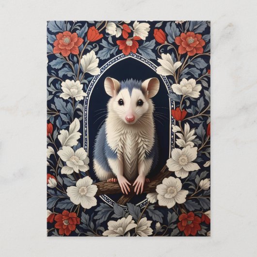 Wunderschöner Possum William Morris inspirierte Bl Postkarte (Vorderseite)