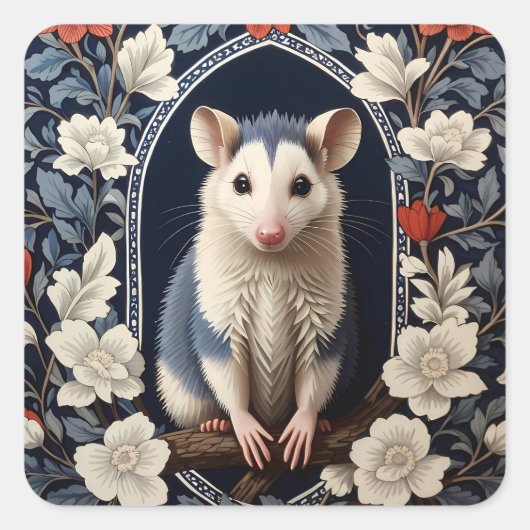 Wunderschöner Possum William Morris inspirierte Bl Quadratischer Aufkleber (Vorderseite)