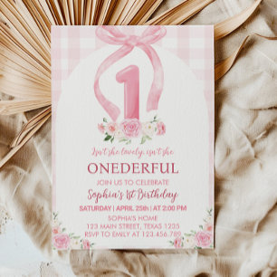 Wunderschöner Rosa Bow Coquette 1. Geburtstag Einl Einladung