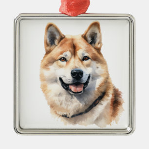 WUNDERSCHÖNER ROTER UND WEISER SHIBA INU WELPE ORNAMENT AUS METALL