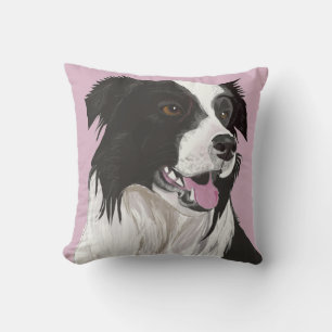 Wunderschöner Schwarz-Weiß-Collie mit braunen Auge Kissen