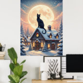 Wunderschöner schwarzer Katzenposter, der in den W Poster (Heimbüro)