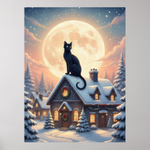Wunderschöner schwarzer Katzenposter, der in den W Poster