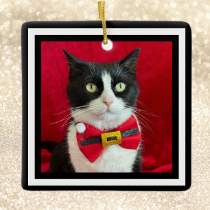 Wunderschöner Smoking-Katze-Weihnachtsschmuck Keramikornament
