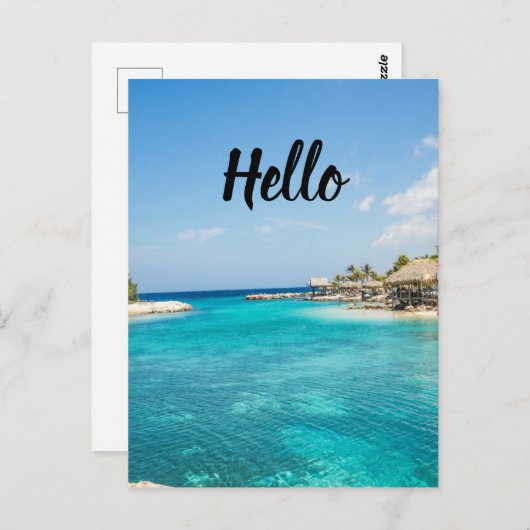 Wunderschöner tropischer Strand mit Strohhütten Postkarte (Vorne/Hinten)