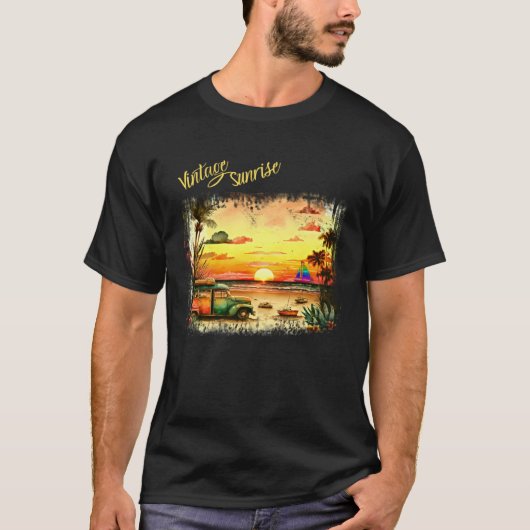 Wunderschöner vintage Sommerinsel Sonnenaufgang T-Shirt (Vorderseite)