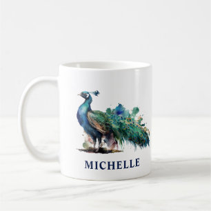 Wunderschöner Wasserfarben-Pfau personalisiert Kaffeetasse