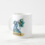 Wunderschöner Wasserfarbenpfau und Goldschub Kaffeetasse (Vorderseite Links)
