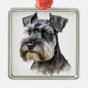 WUNDERSCHÖNER WATERCOLOR SCHNAUZER WELPE HUND ORNAMENT AUS METALL