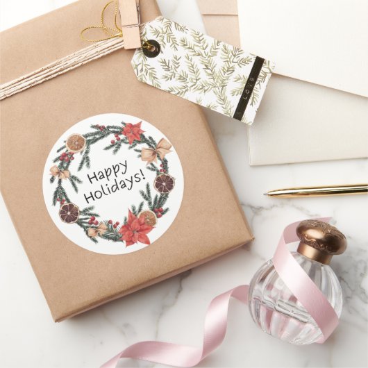 Wunderschöner Weihnachtsstickern Kranz Runder Aufkleber (Schenken)