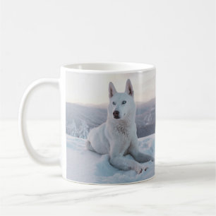 Wunderschöner weißer Husky im Schnee Mirrored Kaffeetasse