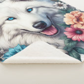 Wunderschöner Weißer Wolfshund mit Blume Sherpadecke (3/4)