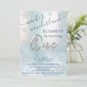 Wunderschöner Wintergarten Glitzer 1. Geburtstag Einladung (Stehend Vorderseite)