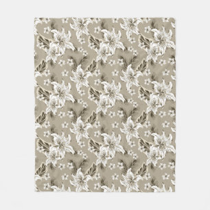 Wunderschönes beiges Blumenmuster Fleecedecke