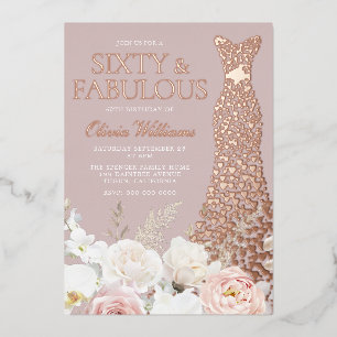 Wunderschönes Blassrosa Roségold Kleid 60. Geburts Folieneinladung